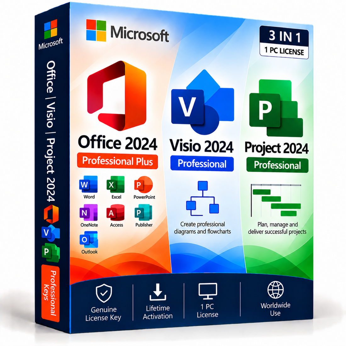 Office 2024 Professional Plus, Visio 2024 and Project 2024 Professional 3-in-1 bundle box