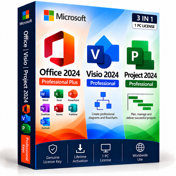 Office 2024 Professional Plus, Visio 2024 and Project 2024 Professional 3-in-1 bundle box
