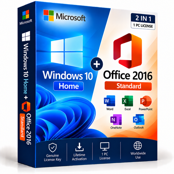 Windows 10 Home and Office 2016 Standard bundle box